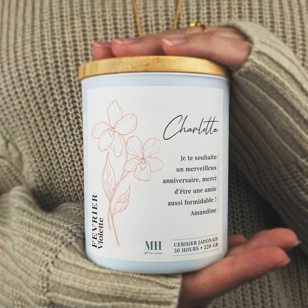 Fleur de Naissance - Février - Bougie personnalisable