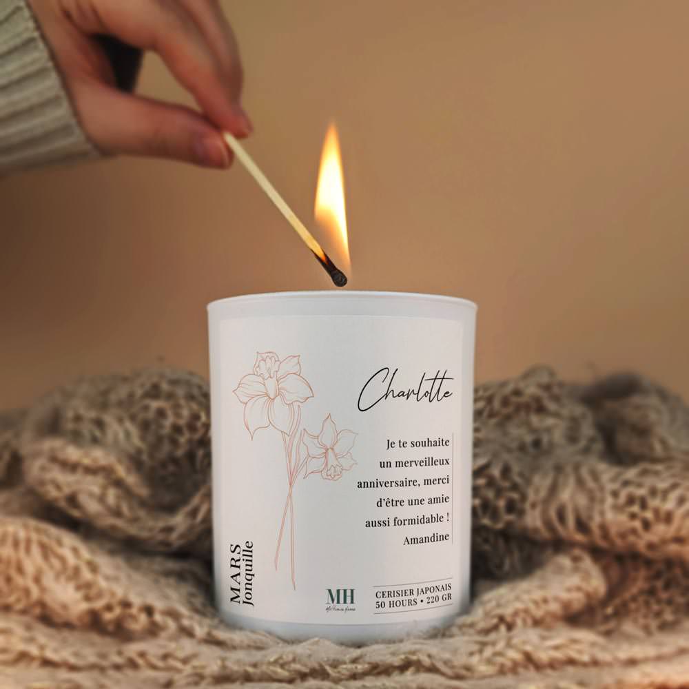 Fleur de Naissance - Mars - Bougie personnalisable