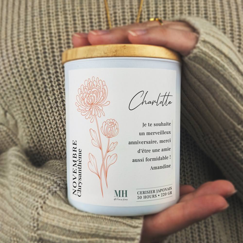 Fleur de Naissance - Novembre - Bougie personnalisable