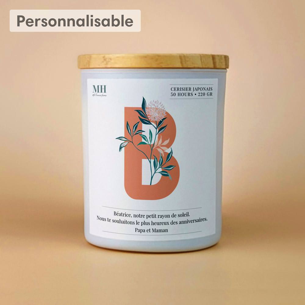 Lettre Prénom Fleurie - B - Bougie personnalisable