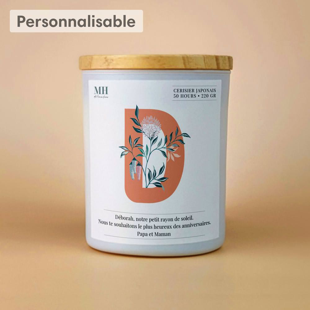 Lettre Prénom Fleurie - D - Bougie personnalisable