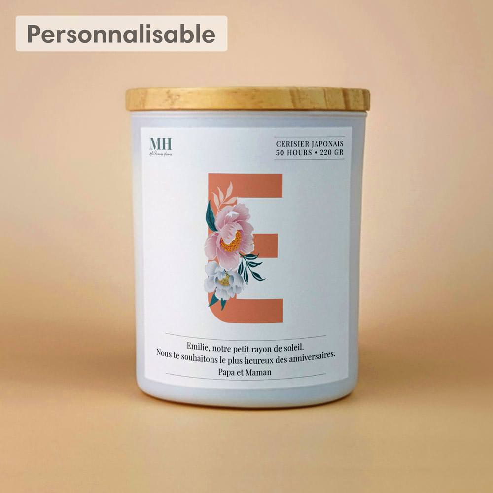Lettre Prénom Fleurie - E - Bougie personnalisable
