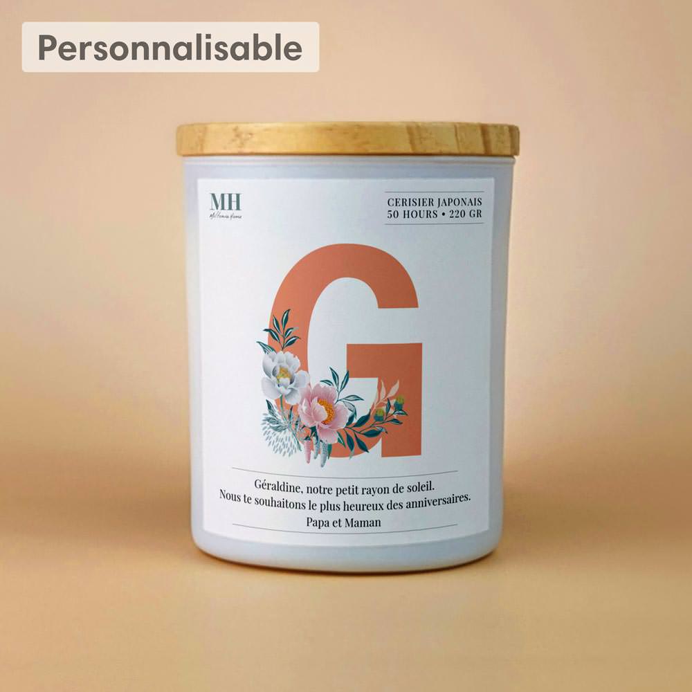 Lettre Prénom Fleurie - G - Bougie personnalisable