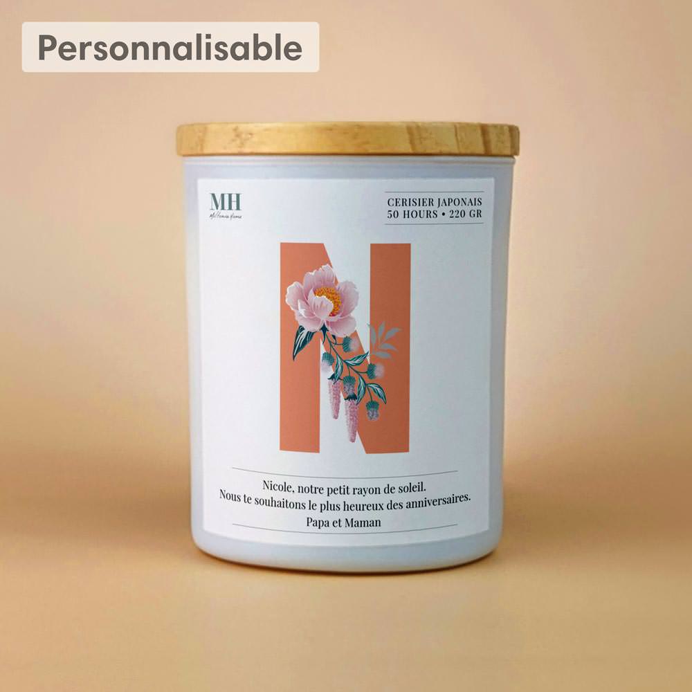 Lettre Prénom Fleurie - N - Bougie personnalisable