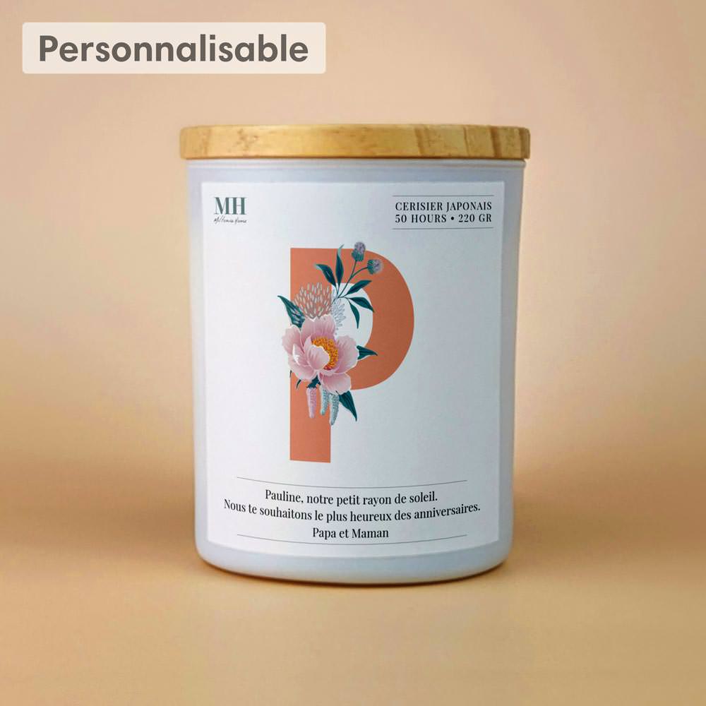 Lettre Prénom Fleurie - P - Bougie personnalisable