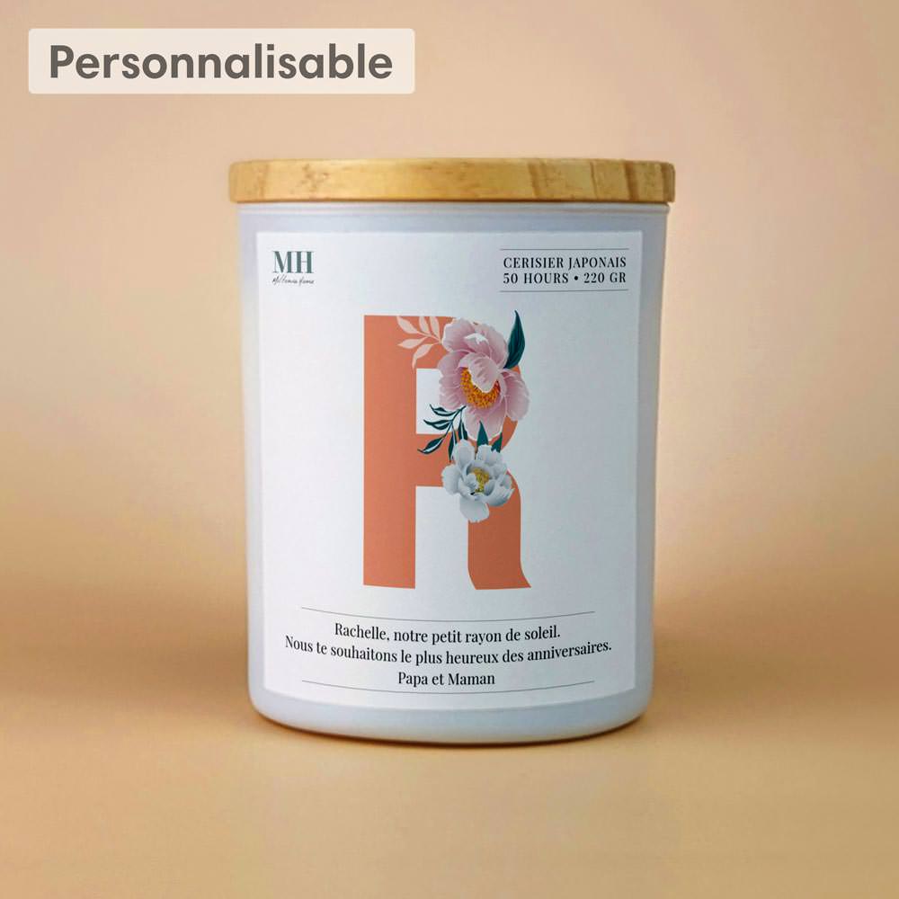 Lettre Prénom Fleurie - R - Bougie personnalisable