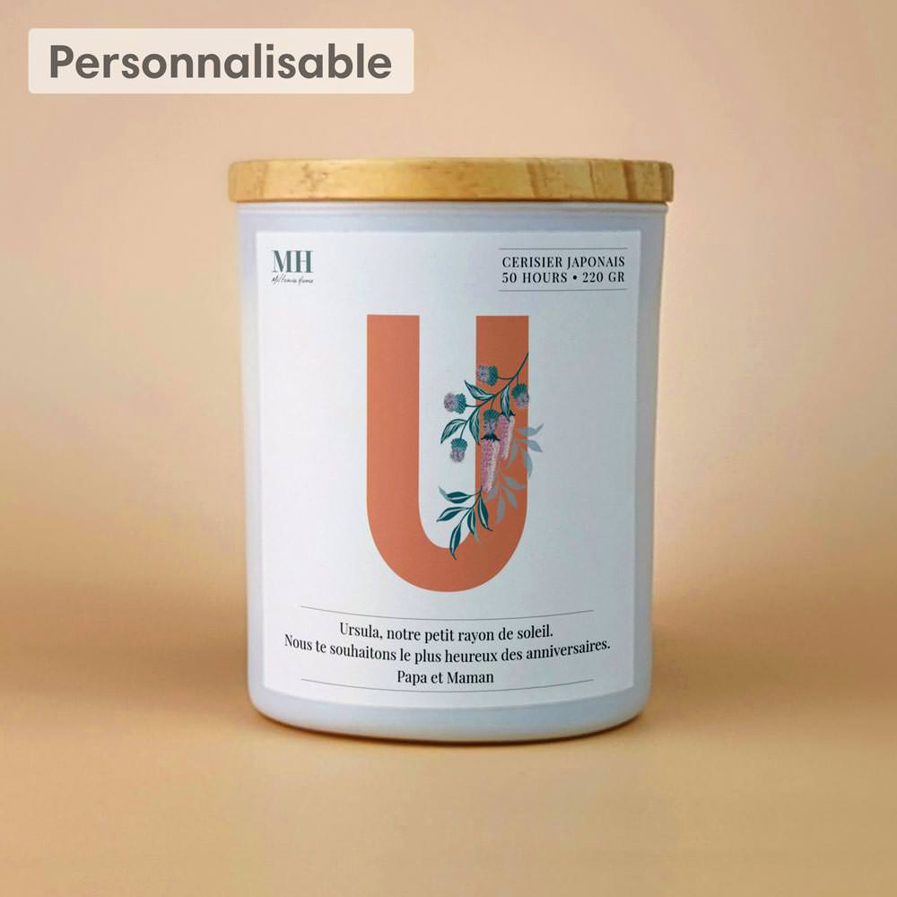 Lettre Prénom Fleurie - U - Bougie personnalisable