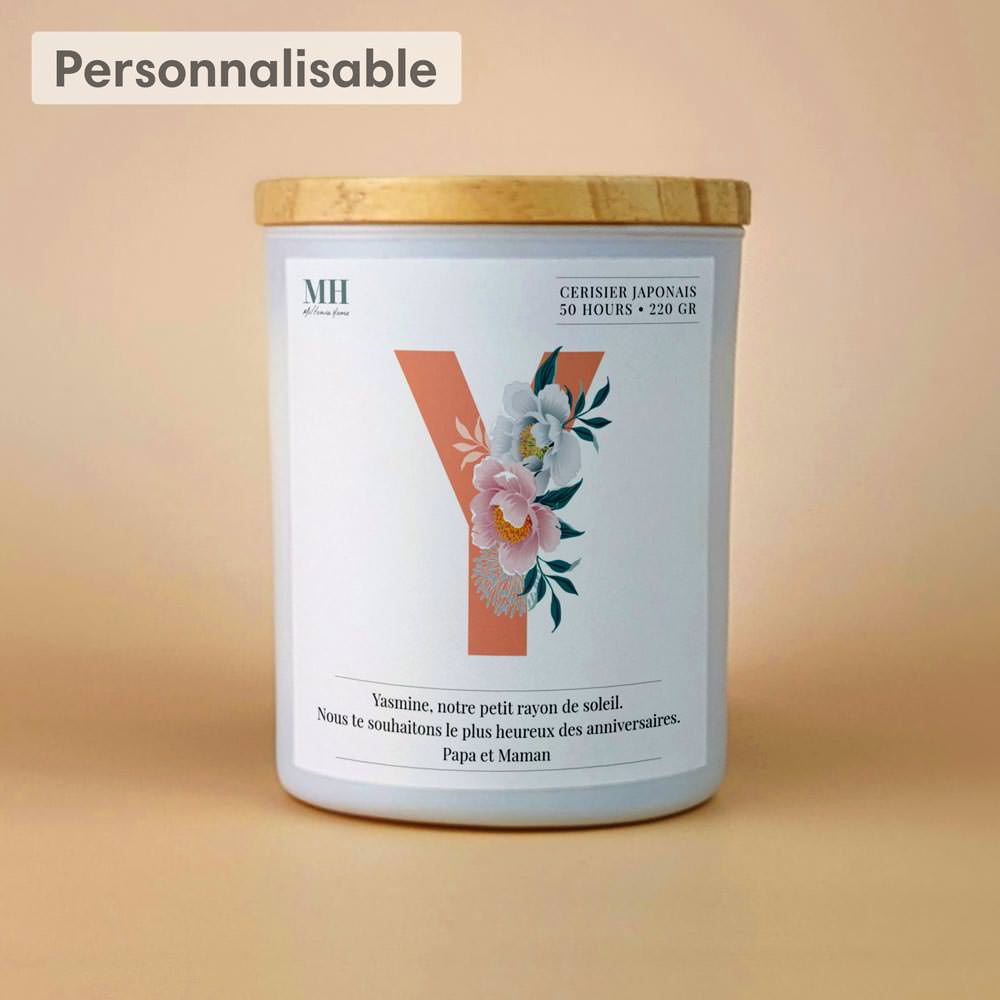 Lettre Prénom Fleurie - Y - Bougie personnalisable